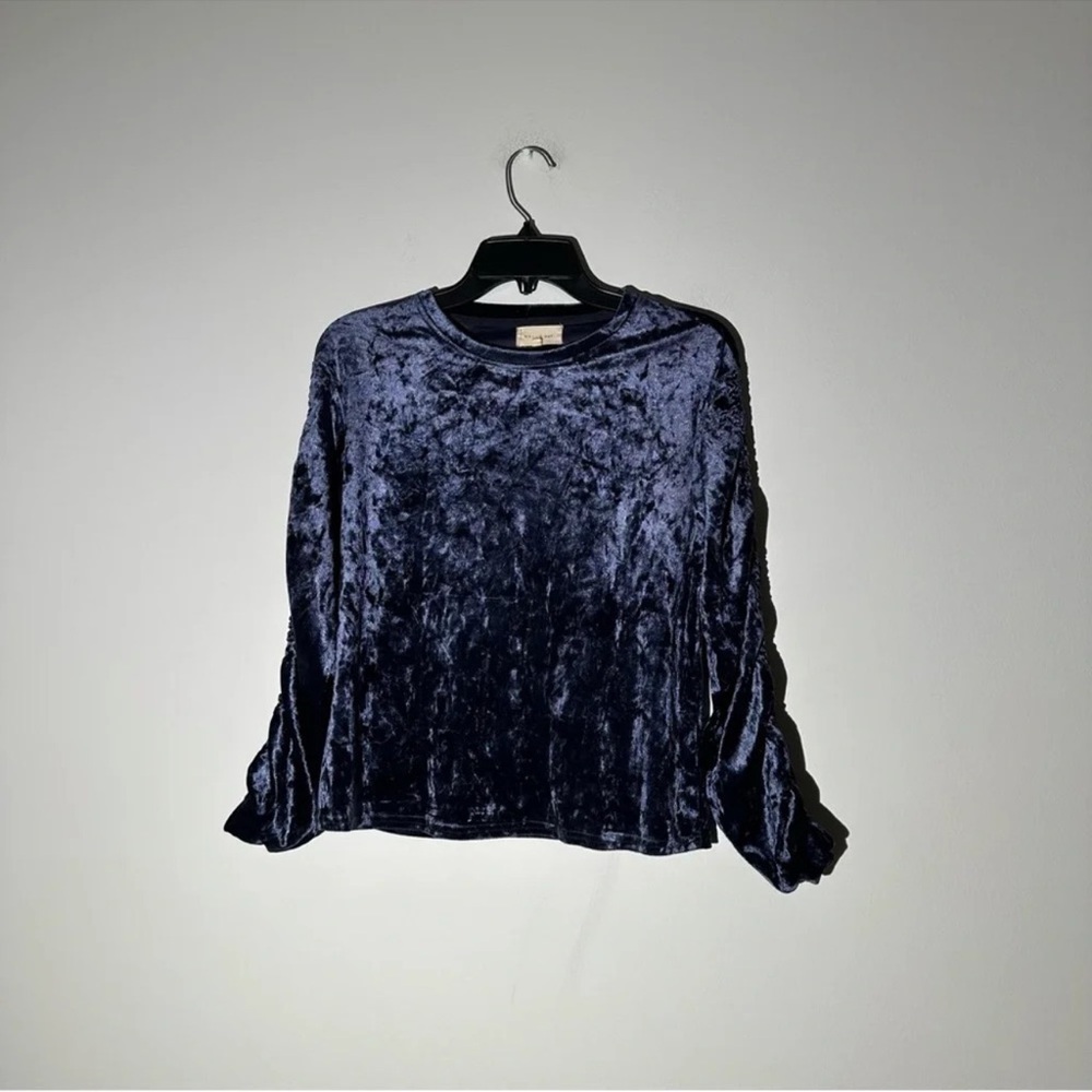MELLODAY Velvet Long Sleeve Top - Dark Blue